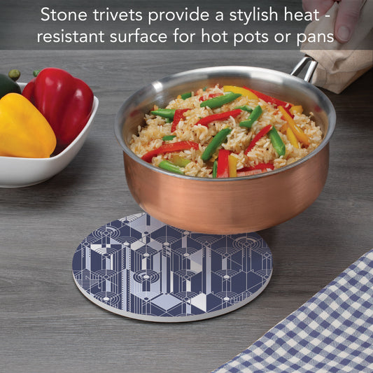 April Showers Design by Frank Lloyd Wright on 8" Round Stone Trivet Manufactured in The USA Heat Tolerant Easily Wipes Clean